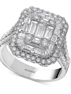 Effy White Crystal Halo Cocktail Ring with Baguette Center